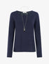 Pull coupe droite à dos en dentelle - Marine - 1