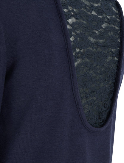 Pull coupe droite à dos en dentelle - Marine - 3