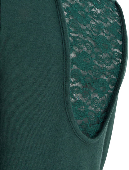 Pull coupe droite à dos en dentelle - Vert foncé - 3