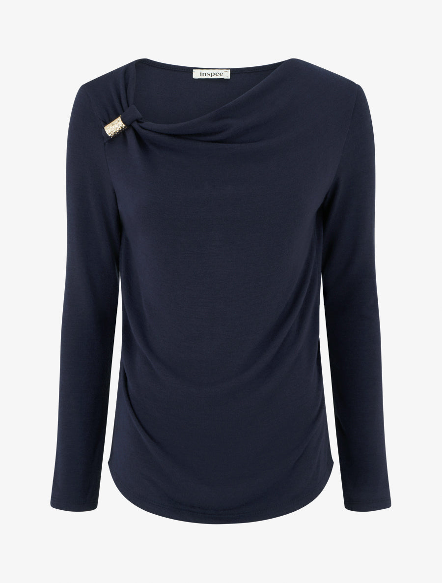 Pull fin à empiècement bijou - Marine - 1
