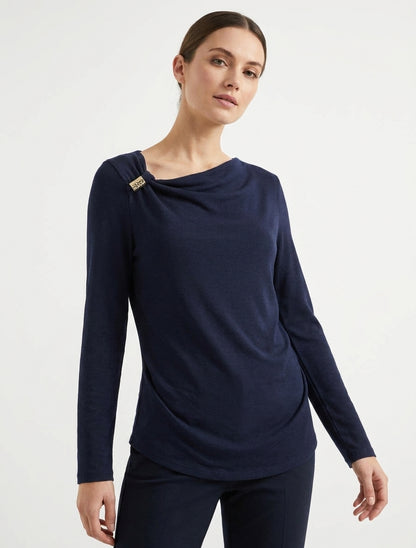 Pull fin à empiècement bijou - Marine