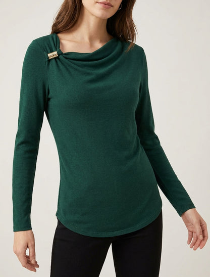 Pull fin à empiècement bijou - Vert sapin