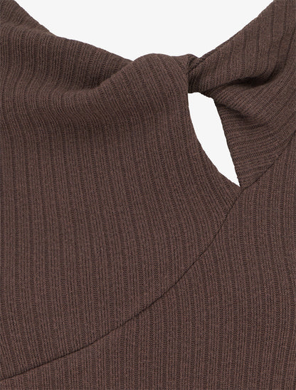 Pull côtelé à col rond torsadé - Marron - 3