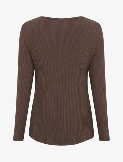 Pull côtelé à col bénitier et bijou - Marron - 2