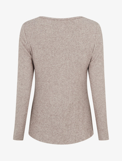 Pull côtelé à col bénitier et bijou - Taupe - 2