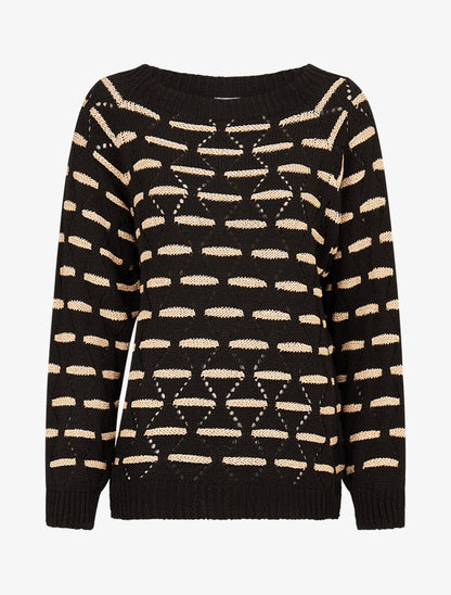 Pull à bandes dorées stylisées - Noir - 4