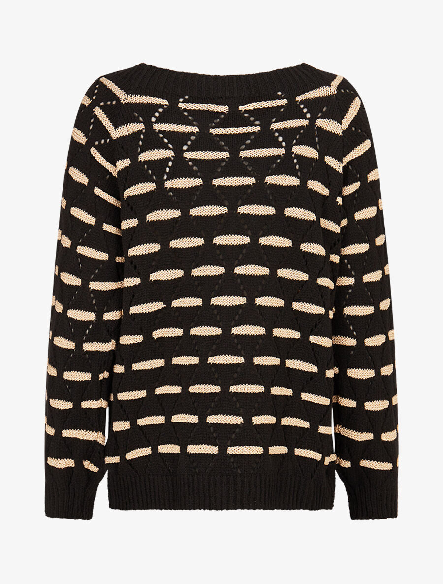 Pull à bandes dorées stylisées - Noir - 2