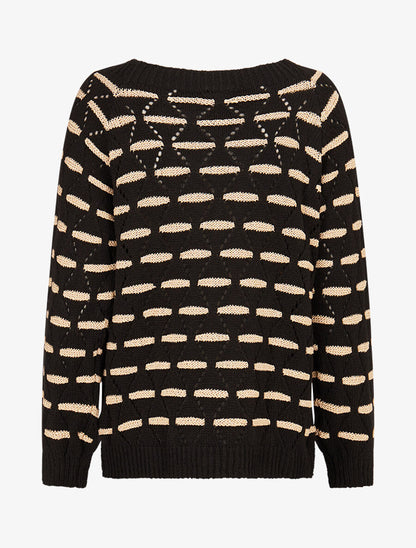 Pull à bandes dorées stylisées - Noir - 2