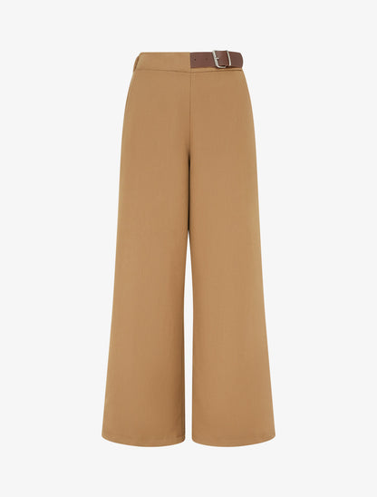 Pantalon ample taille haute à ceinture décorative - Camel - 1