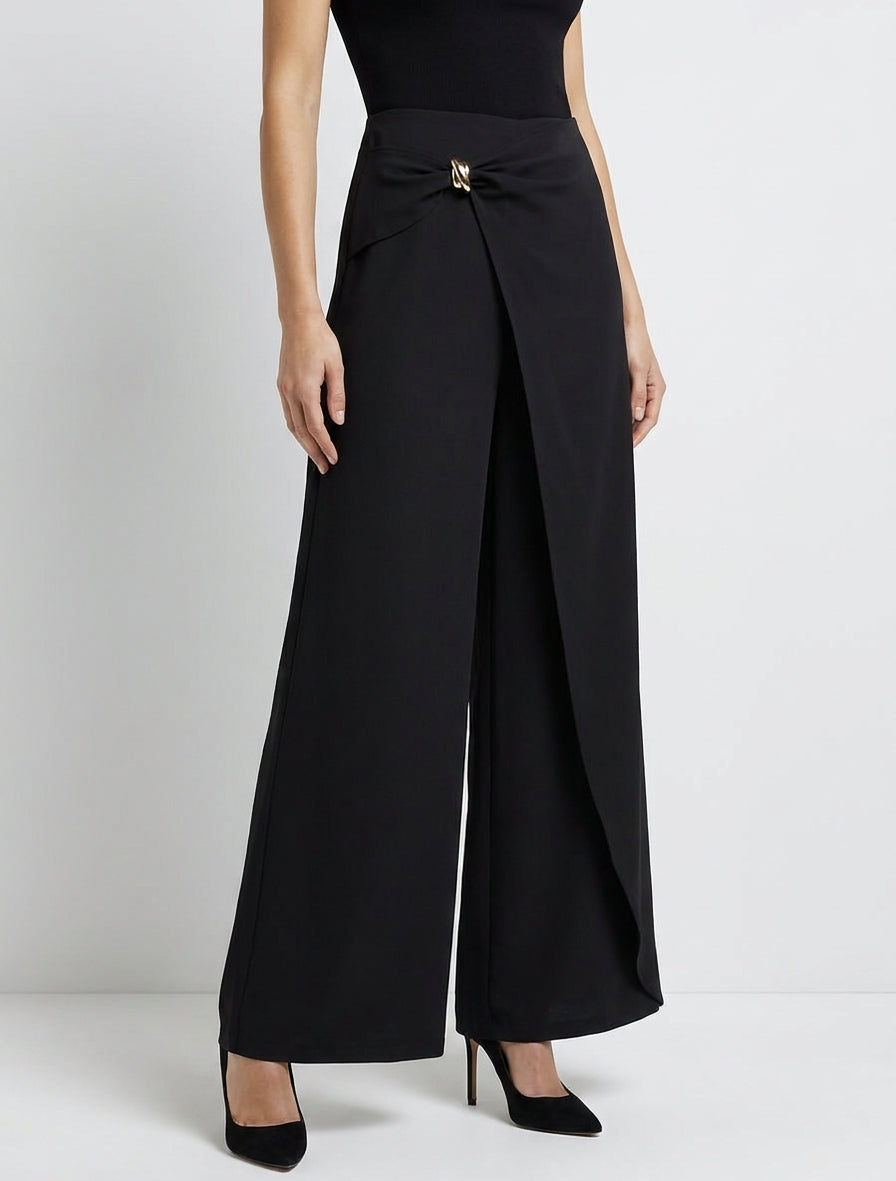 Pantalon ample à pan et bijou métallique - Noir