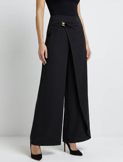 Pantalon ample à pan et bijou métallique - Noir