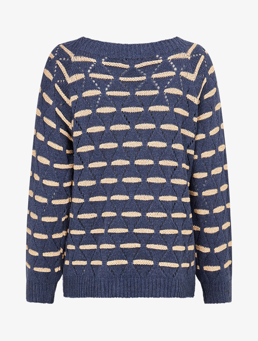 Pull à bandes dorées stylisées - Bleu pétrole - 2