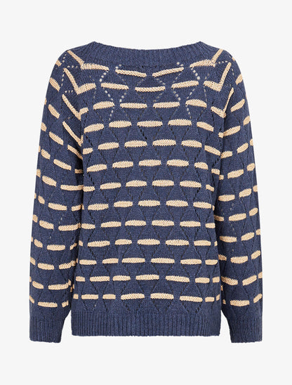 Pull à bandes dorées stylisées - Bleu pétrole - 2