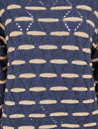 Pull à bandes dorées stylisées - Bleu pétrole - 3