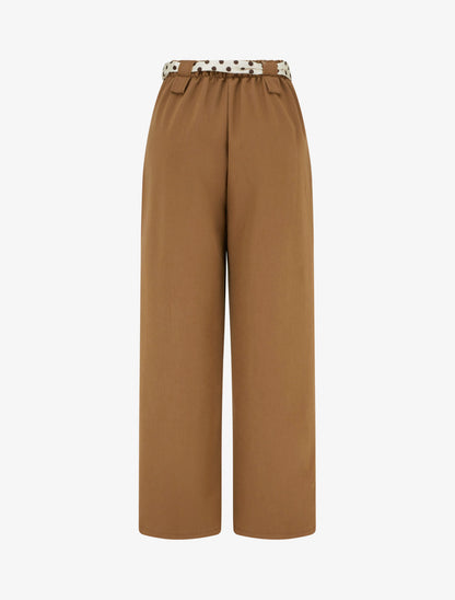 Pantalon uni ceinture satinée imprimée - Camel - 2