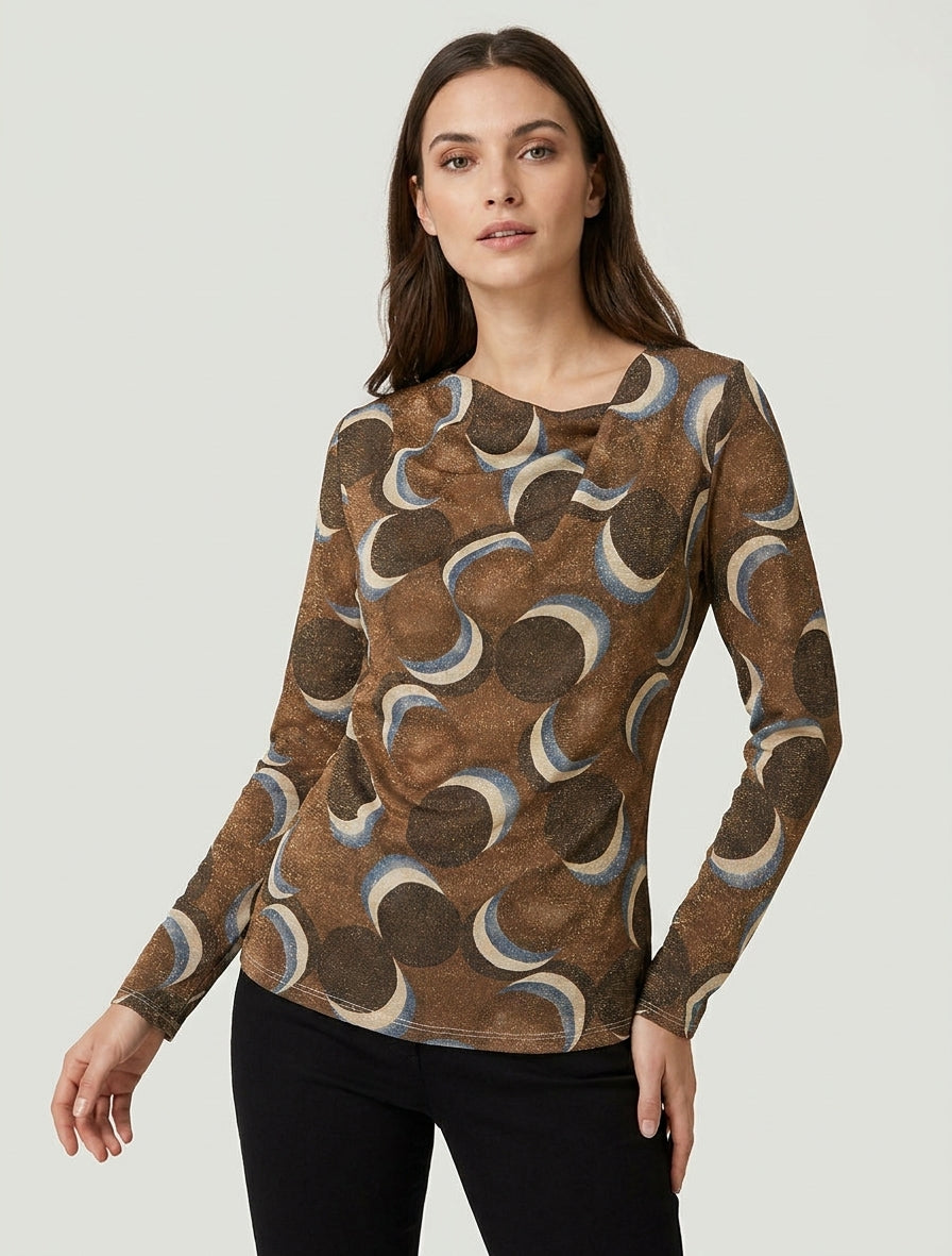 Top droit irisé imprimé ronds fantaisies - Marron