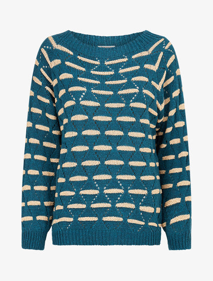 Pull à bandes dorées stylisées - Bleu canard - 4