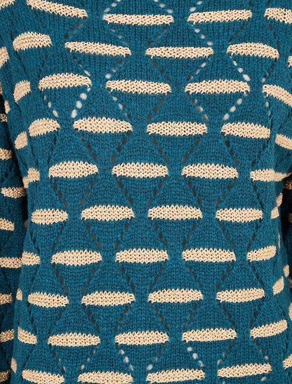 Pull à bandes dorées stylisées - Bleu canard - 3