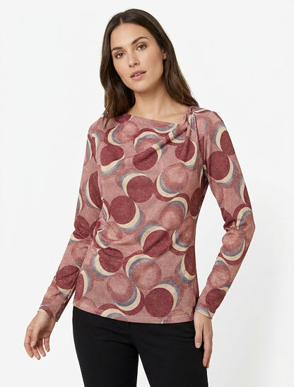 Top droit irisé imprimé ronds fantaisies - Vieux rose
