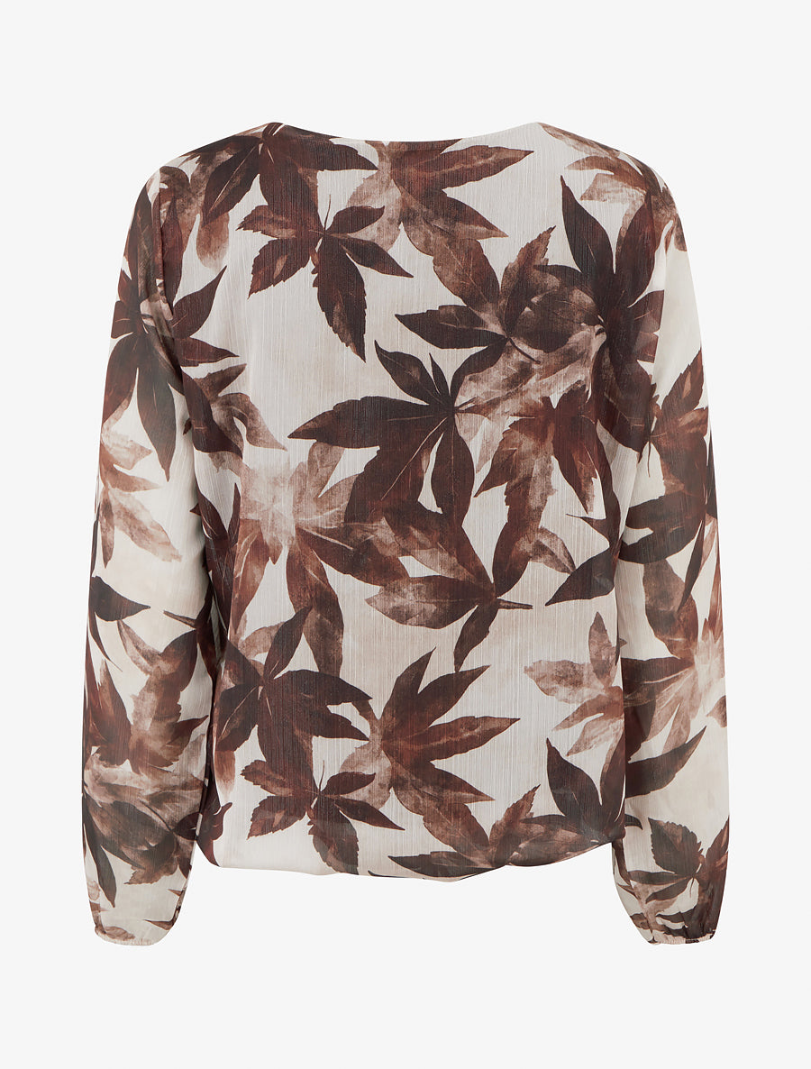 Top boule irisé imprimé feuilles - Marron - 2