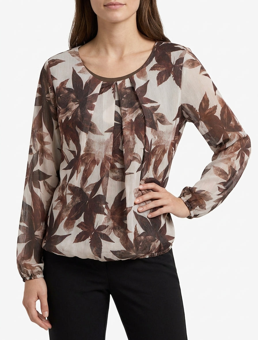 Top boule irisé imprimé feuilles - Marron