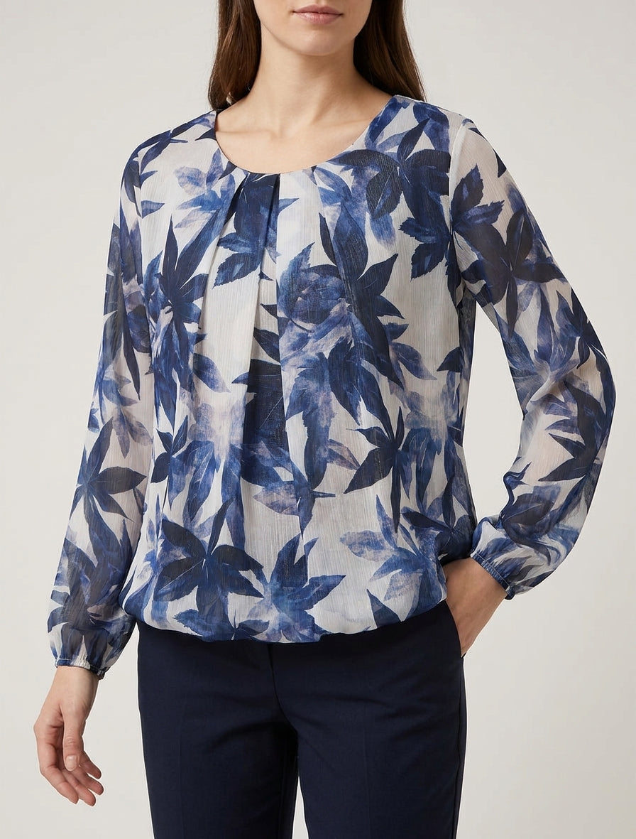 Top boule irisé imprimé feuilles - Marine