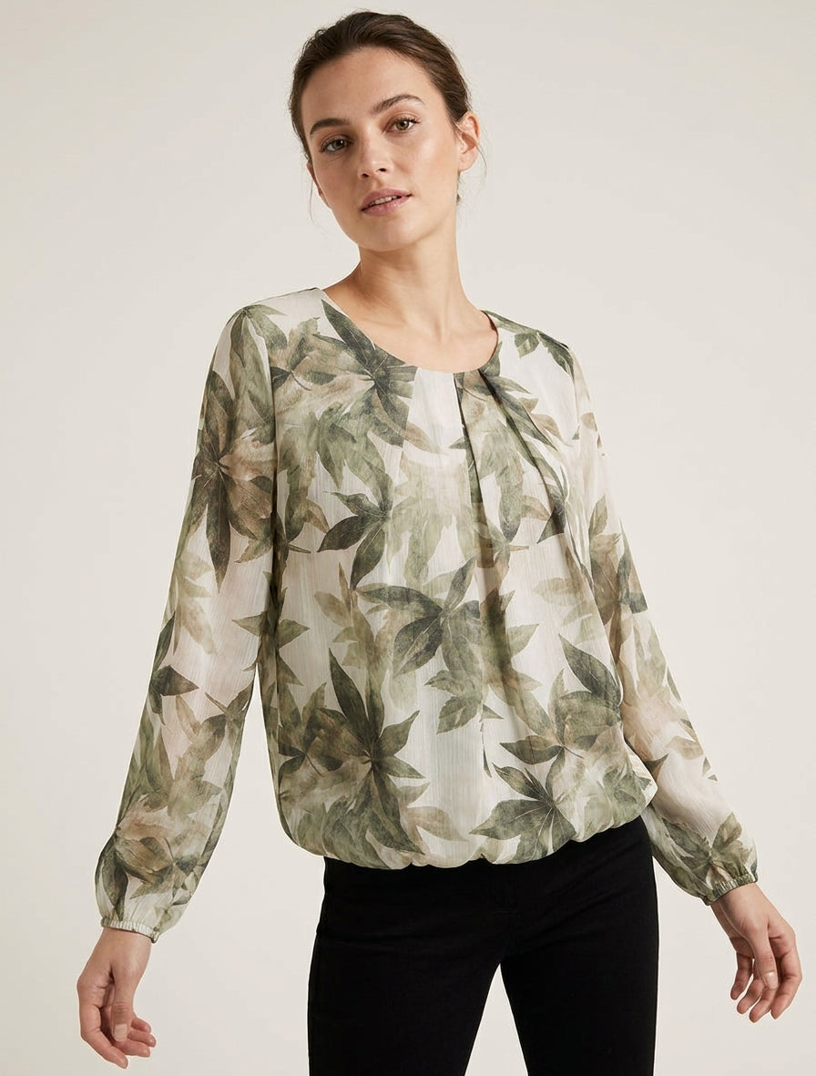Top boule irisé imprimé feuilles - Kaki