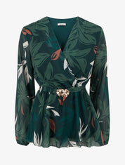 Top cache-coeur imprimé feuillage à bijou floral - Vert foncé - 1