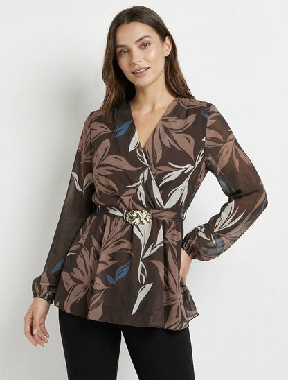 Top cache-coeur imprimé feuillage à bijou floral - Marron