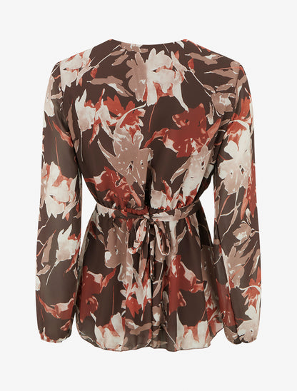 Top cache-coeur imprimé fleurs abstraites à bijou floral - Marron - 2