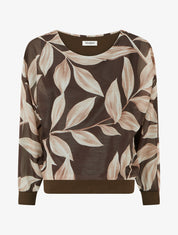 Blouse imprimé feuillage à détail irisé - Marron - 1