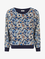 Blouse imprimé rétro à détail irisé - Marine - 1