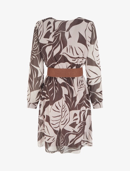Robe irisée à imprimé grandes feuilles - Marron - 2