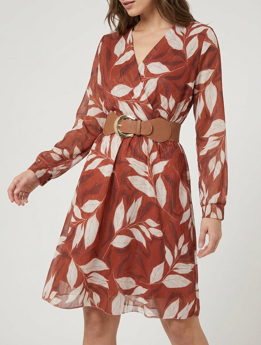 Robe irisée à imprimé feuillage - Rouille