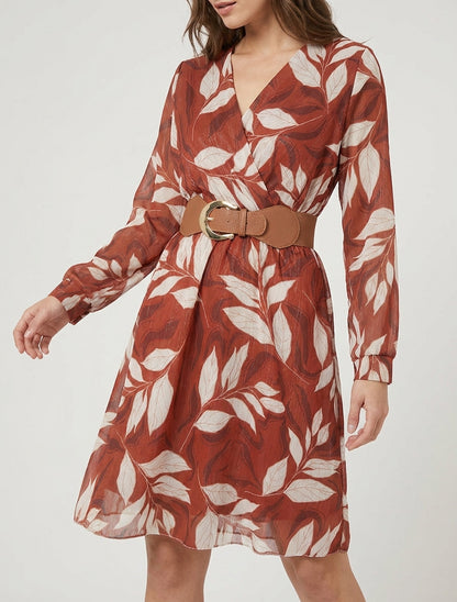 Robe irisée à imprimé feuillage - Rouille