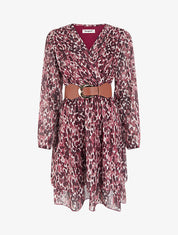 Robe imprimé fantaisie à col cache coeur - Lie de vin - 1