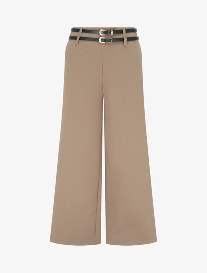 Pantalon ample taille haute à double ceintures - Camel - 1
