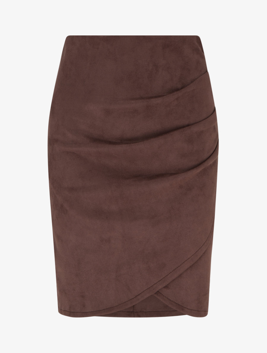 Jupe style portefeuille en suédine - Marron - 1