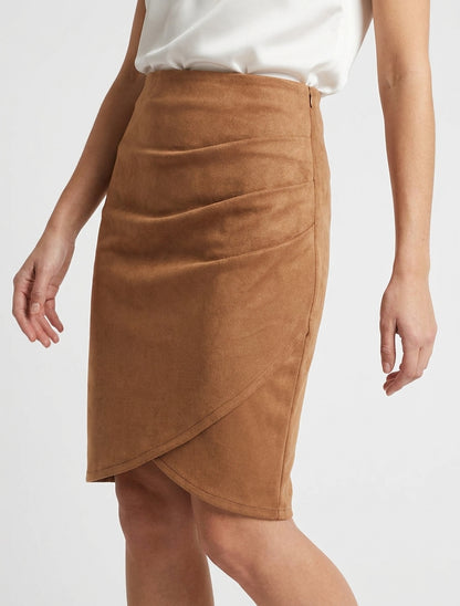 Jupe style portefeuille en suédine - Camel