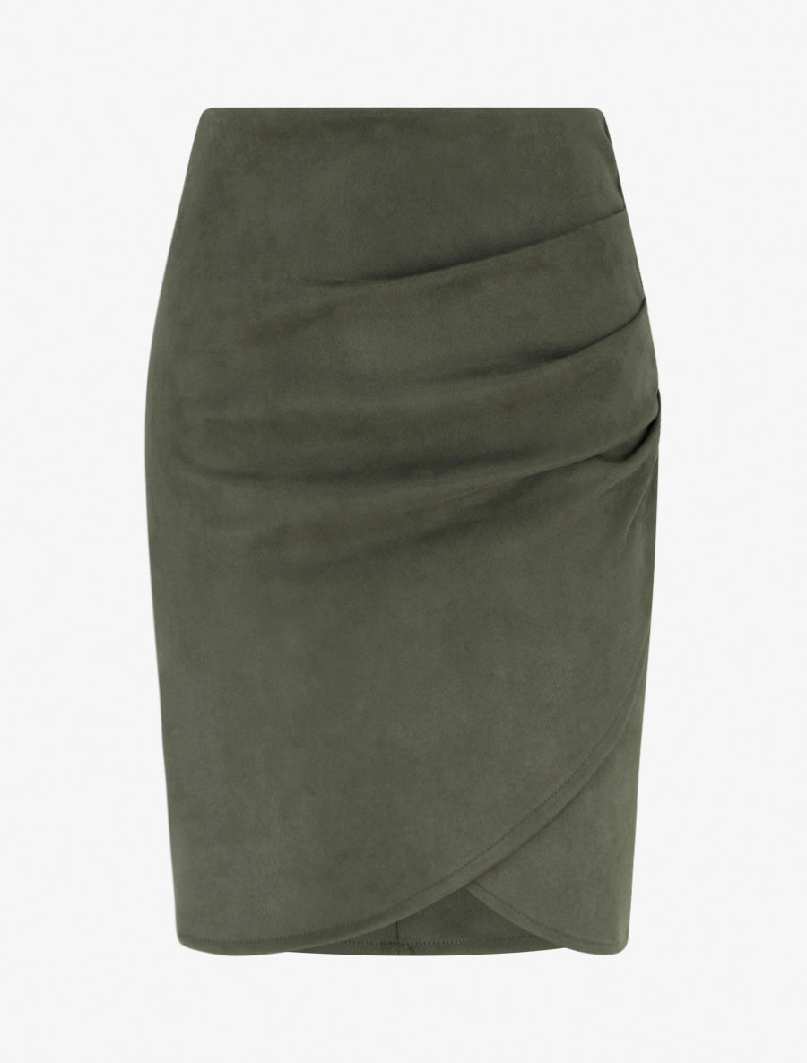 Jupe style portefeuille en suédine - Kaki - 1