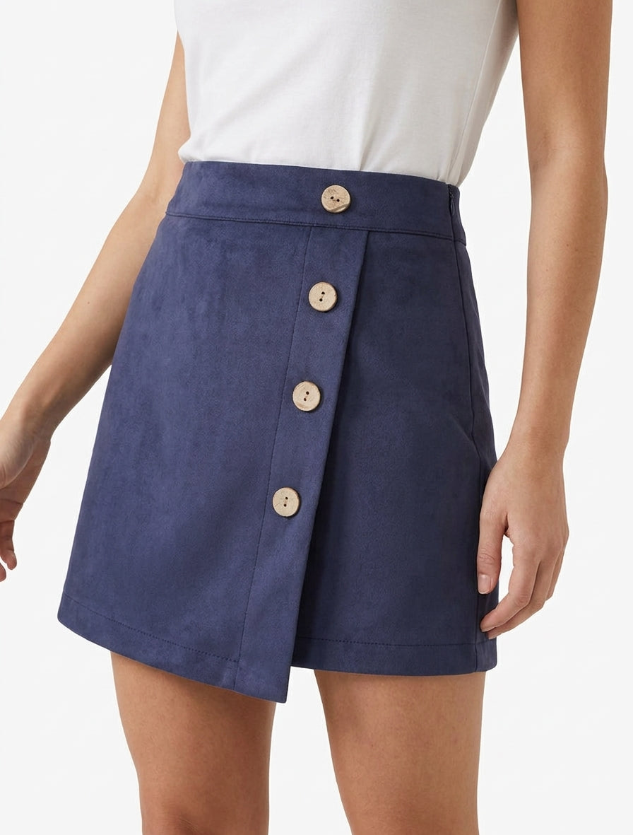 Jupe-short en suédine style portefeuille - Marine