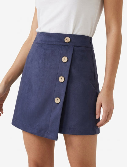 Jupe-short en suédine style portefeuille - Marine