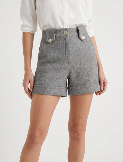 Short droit à ourlet et boutons décoratifs - Gris