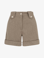 Short droit à ourlet et boutons décoratifs - Beige - 1