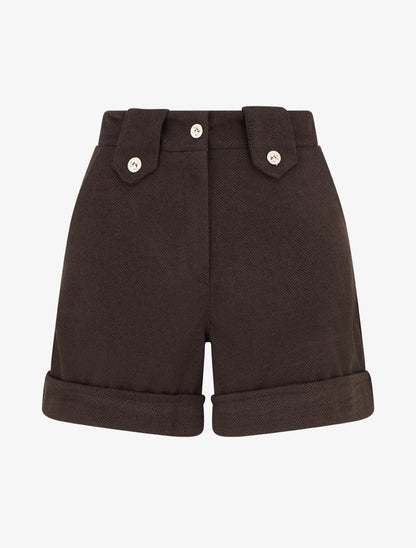 Short droit à ourlet et boutons décoratifs - Marron - 1