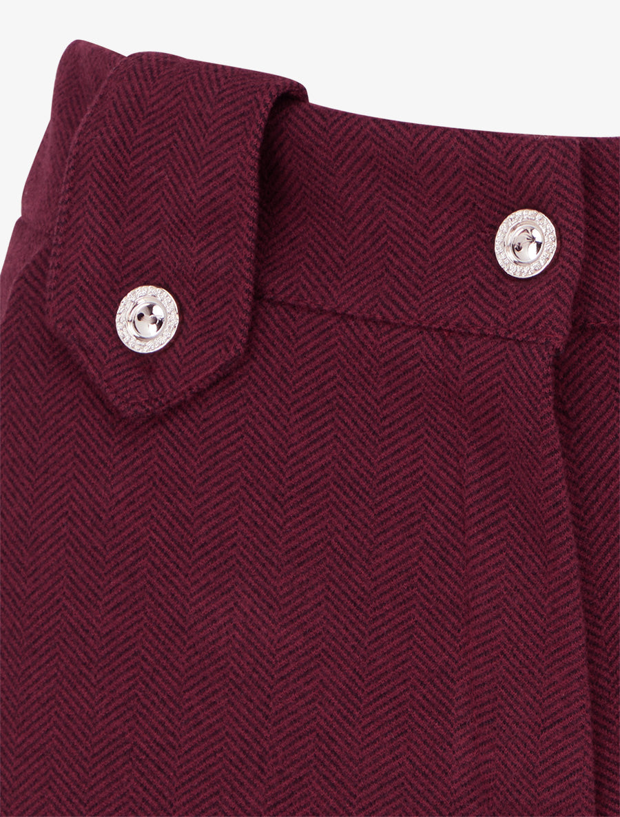 Short droit à ourlet et boutons décoratifs - Lie de vin - 3