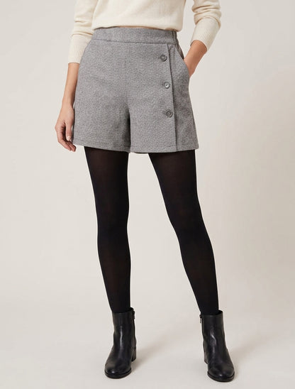 Short en feutrine à taille haute et boutons décoratifs - Gris
