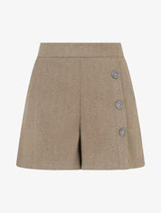 Short en feutrine à taille haute et boutons décoratifs - Beige - 1