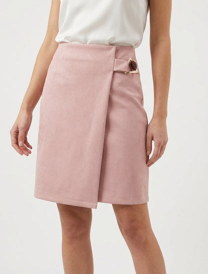 Jupe portefeuille en suédine à boucle bijou - Rose