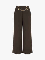 Pantalon taille haute à boutons et chaîne - Marron - 1